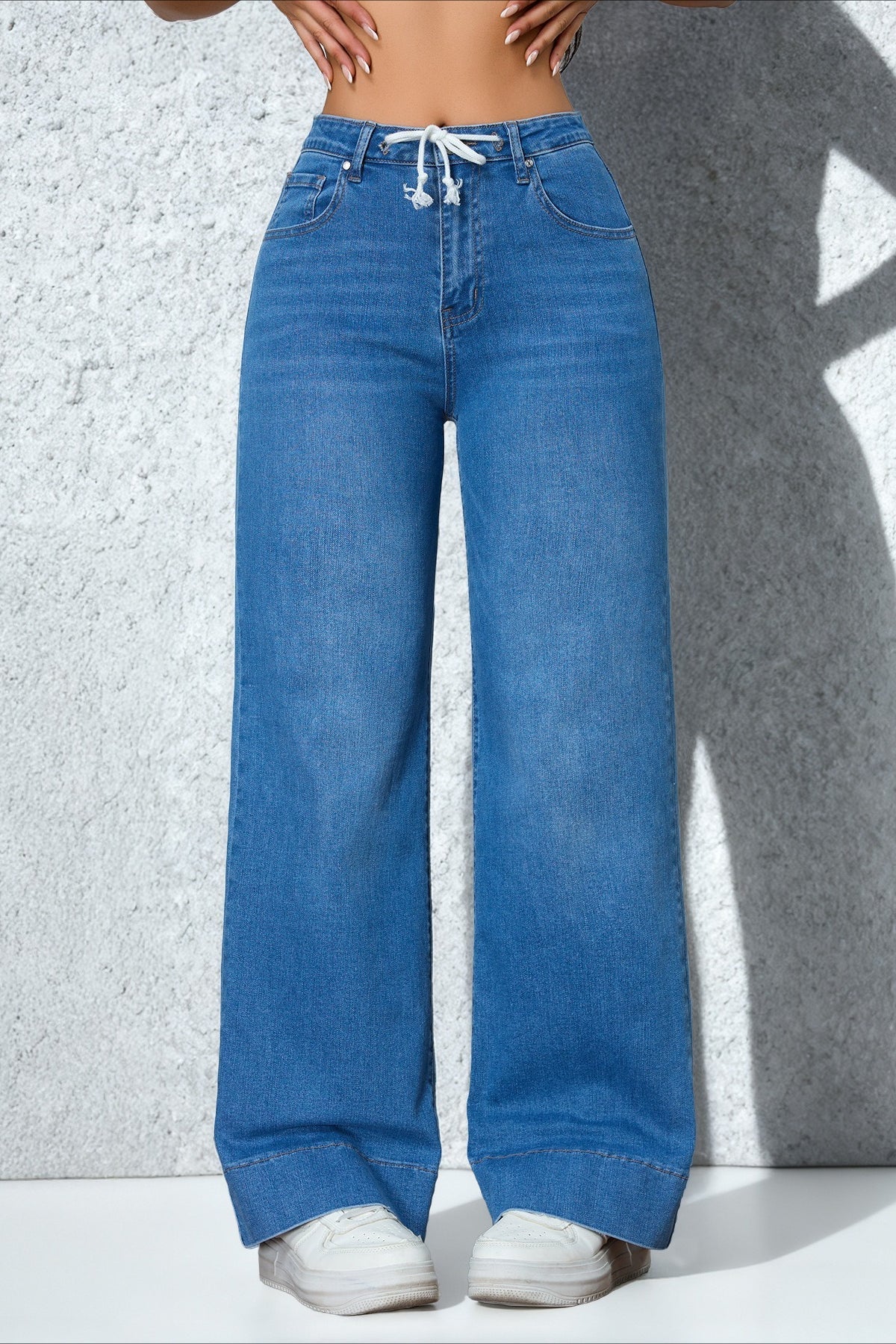 Drawstring Stretch Relaxed Straight Jeans