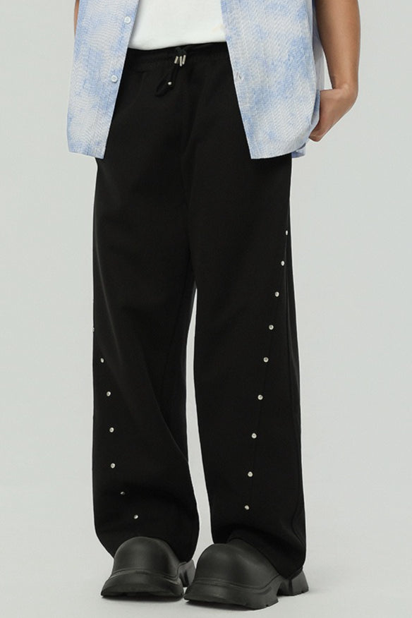 Vintage Rivet Drawstring Casual Sweat Pants