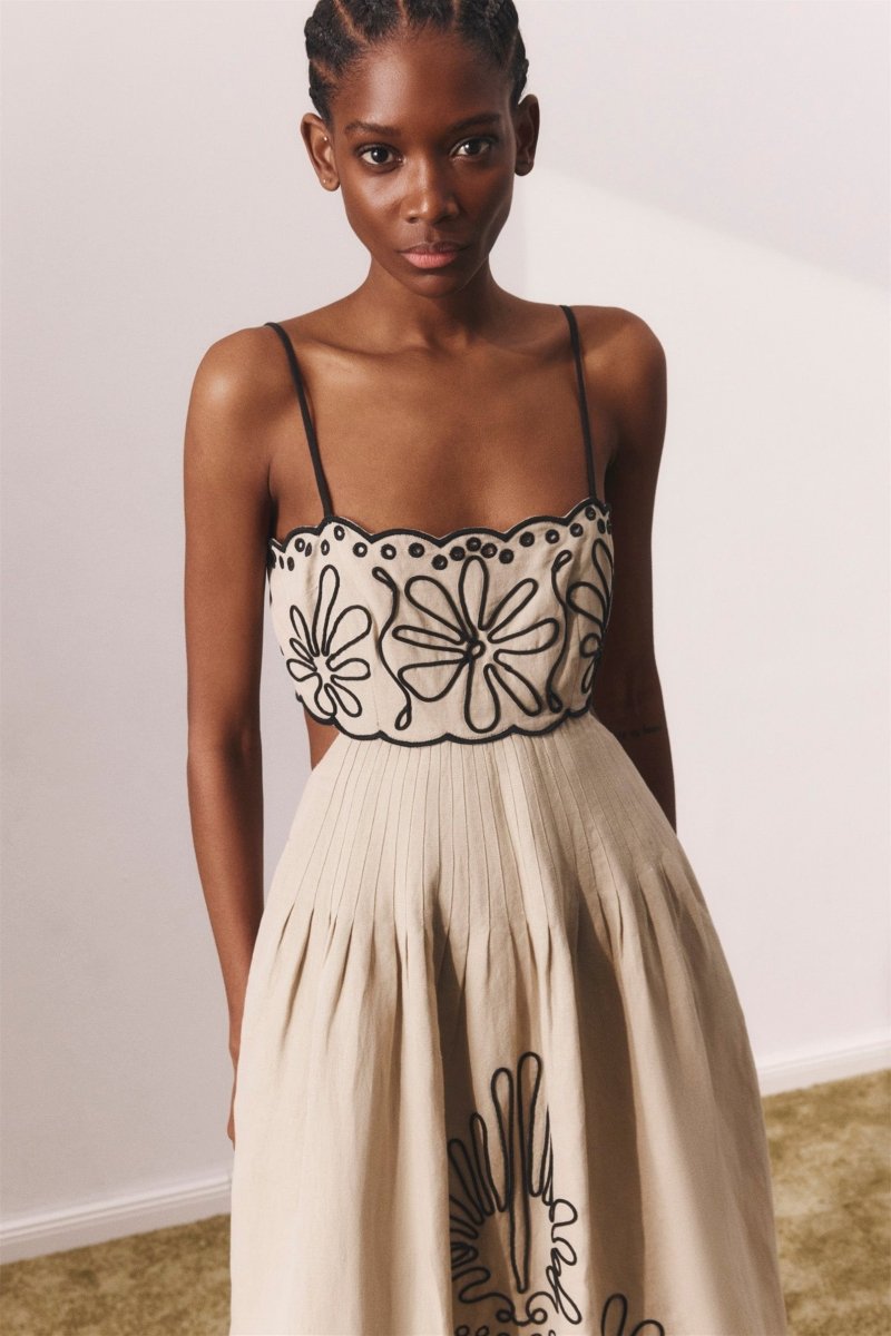 Yesenia Boutique Cotton Midi Dress with Abstract Embroidery Premium Wardrobe Essential