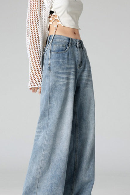Vintage Crease Distressed Wide Jeans