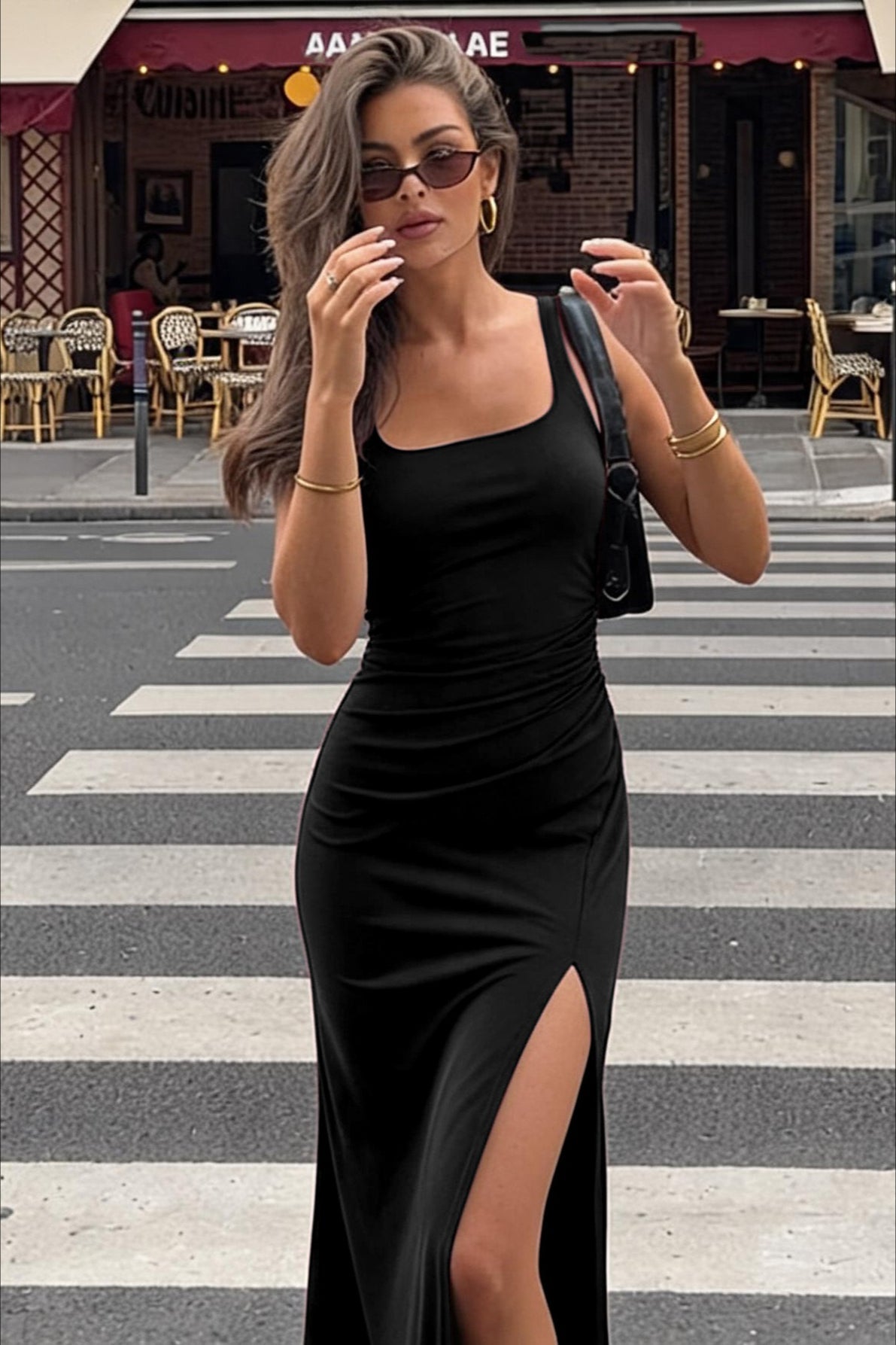 Slit Adjustable Strap Bodycon Slip Dress