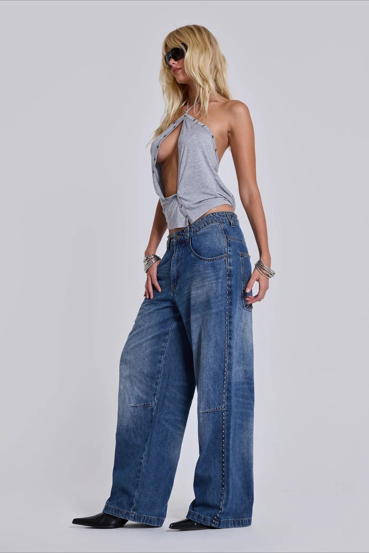 Loose Fit Beaded Decorative Unique Jeans