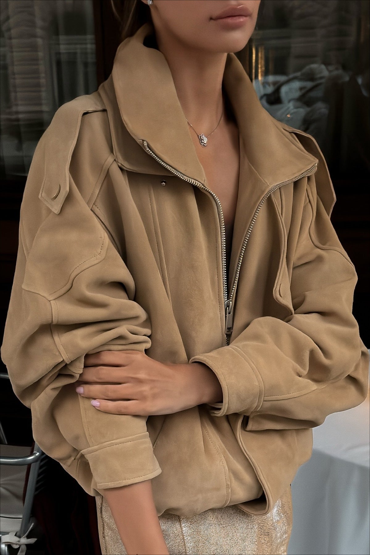 Maillard Brown Cropped Loose Jacket