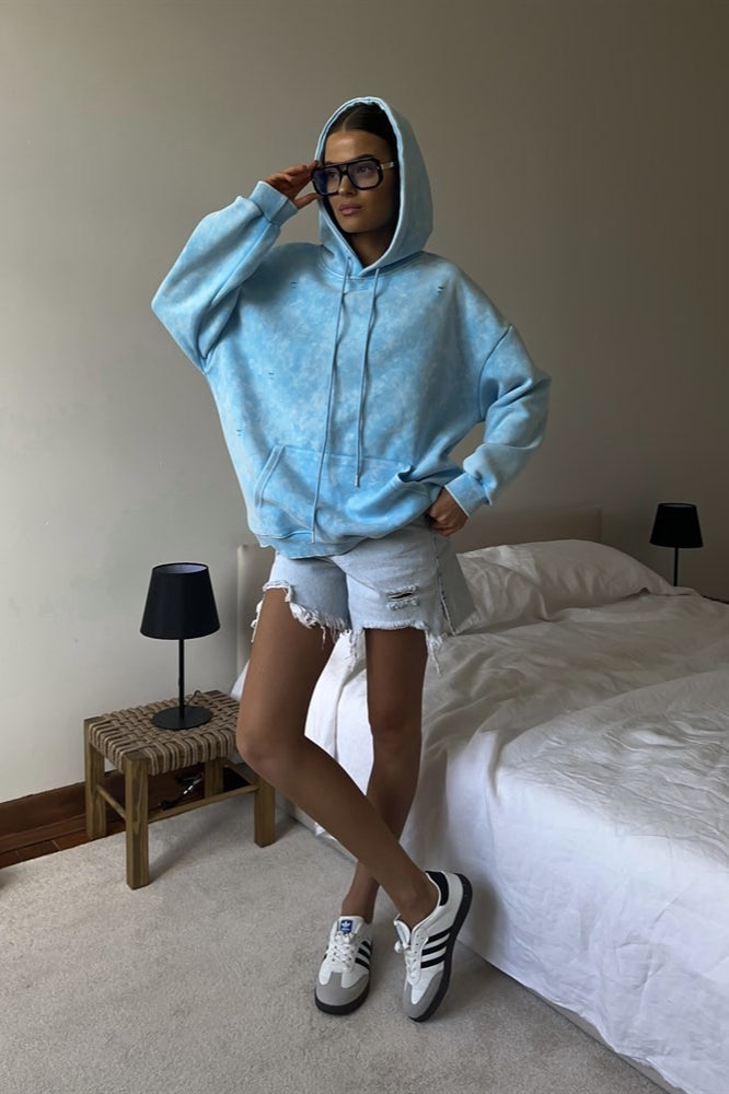 Distressed Washed Solid Cotton Hoodie