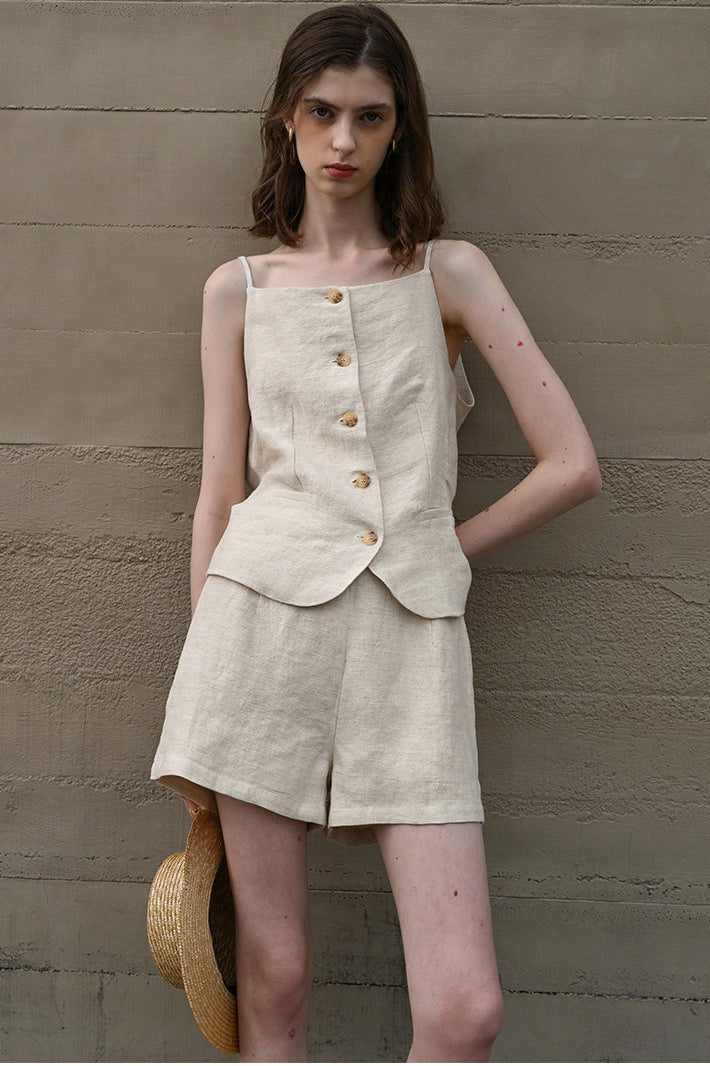 Linen Yarn Dyed High Waist Pants