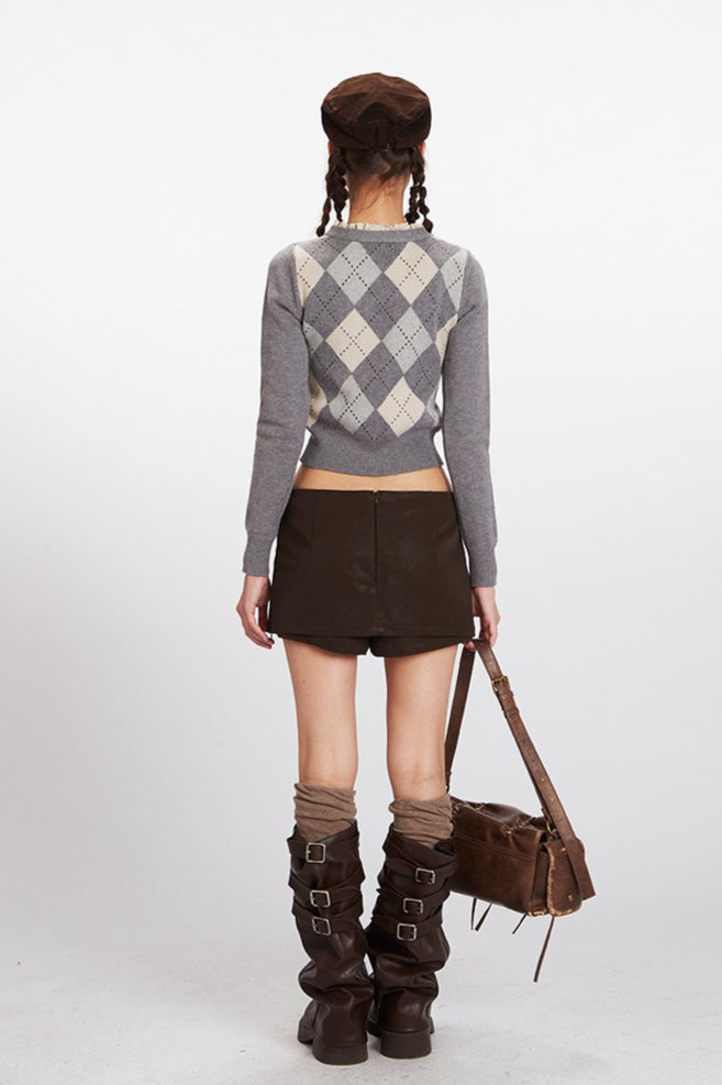 Argyle VNeck Cropped Knit Top