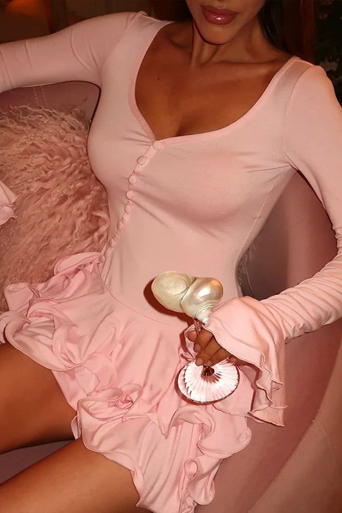 V Neck Pleated Mini Dress