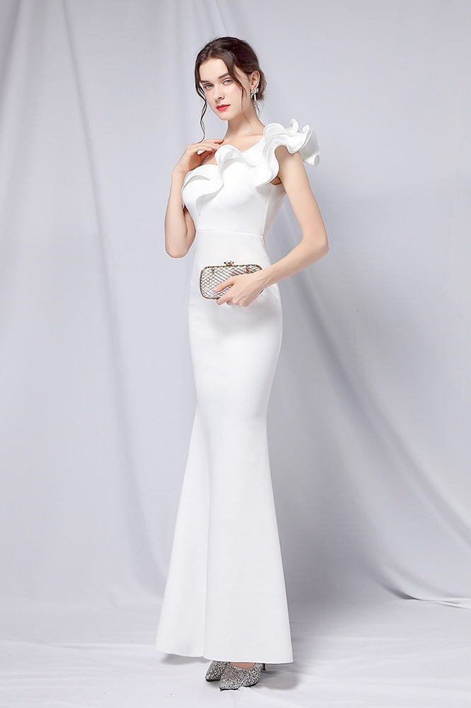 Off Shoulder Mermaid Maxi Party Dress White / S