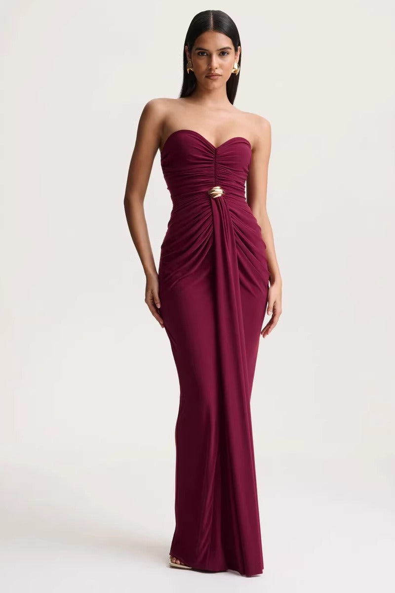 Sexy Sleeveless Ruched Waist Cinched Sash Strapless Party Dress
