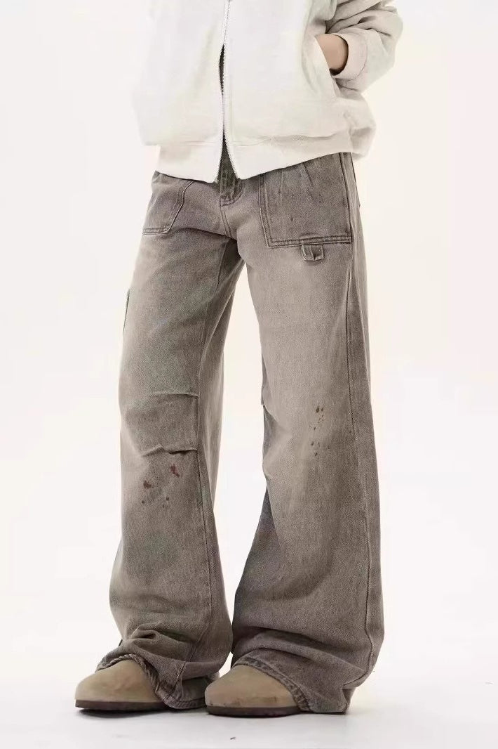 Loose Fit Distressed Floor Length Jeans