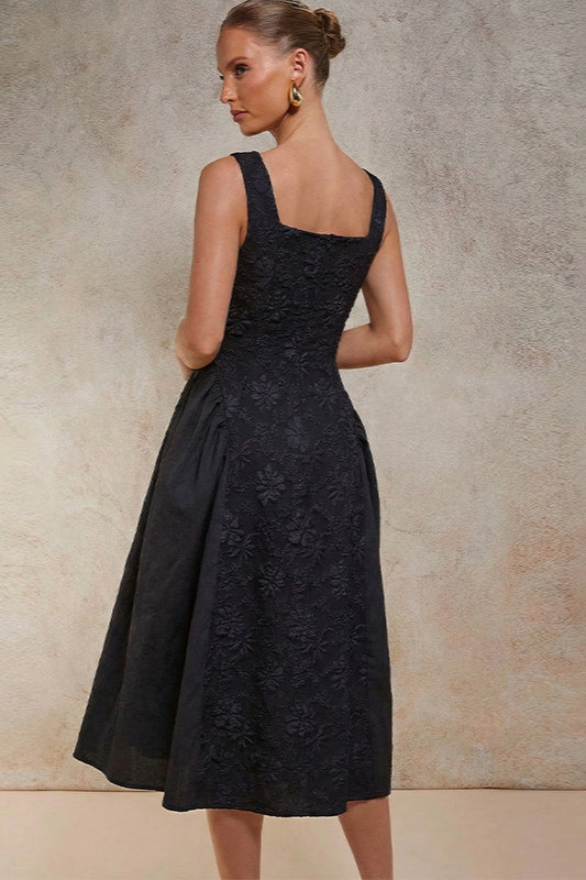 Black Embroidered Sleeveless Midi Dress 4