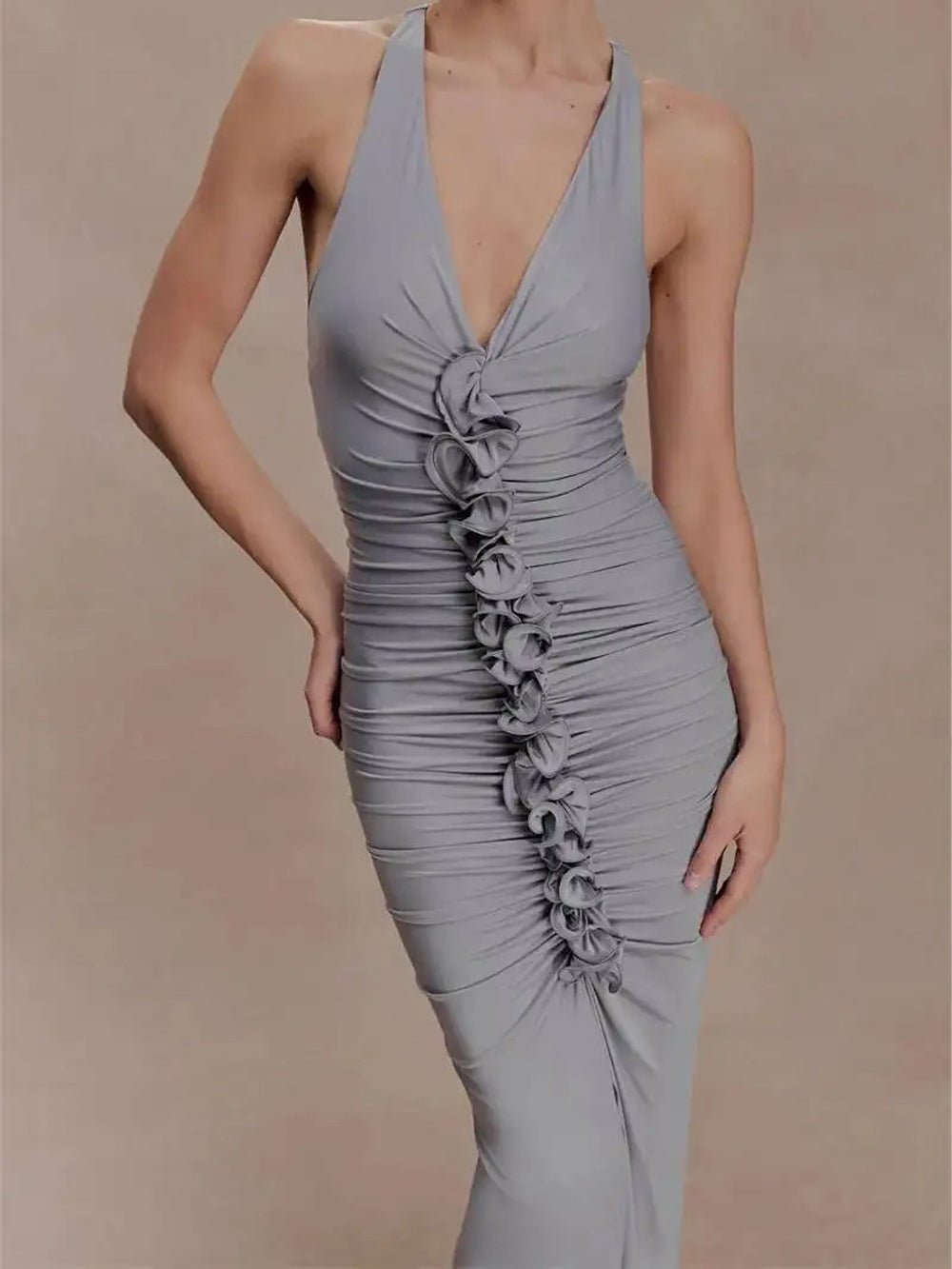 Celeste Ruched Halter Maxi Dress