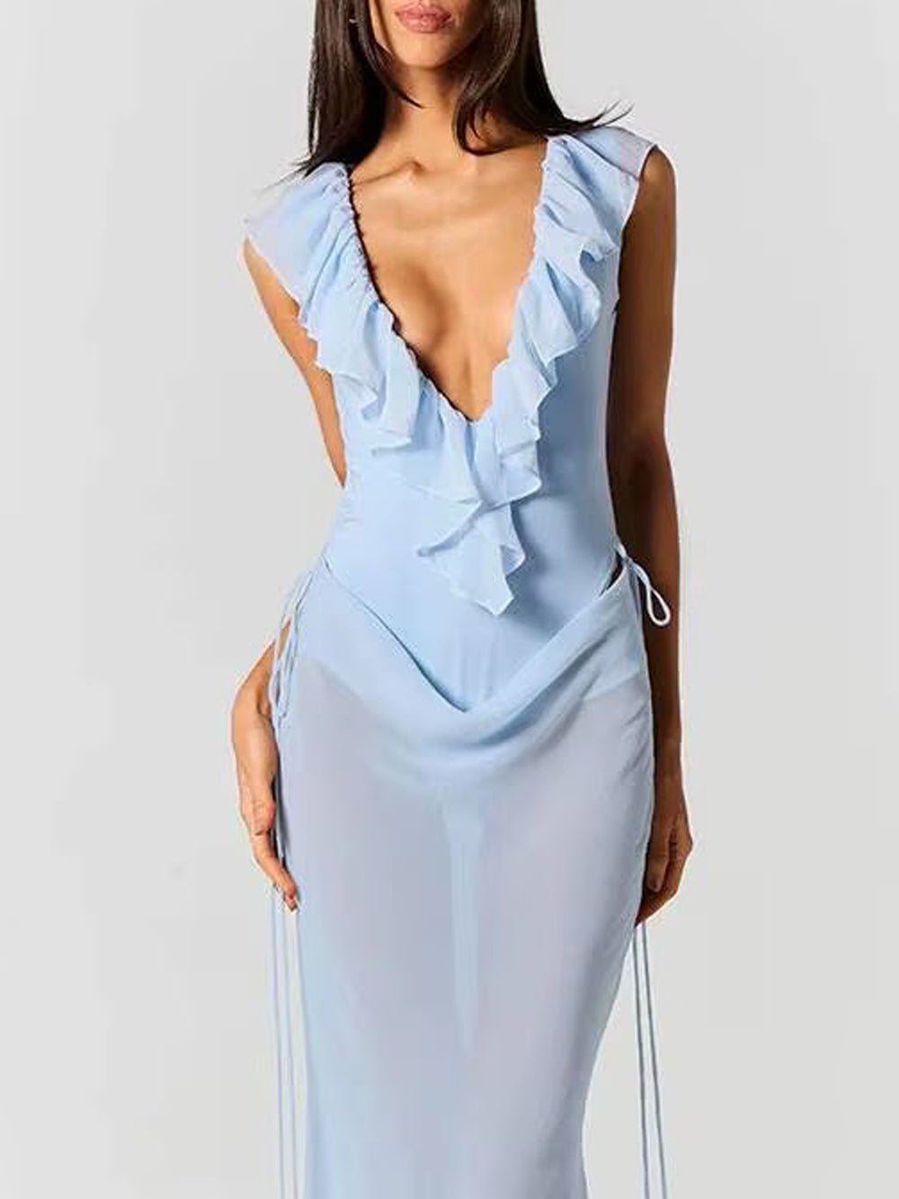 Celeste Ruffled Plunge Gown Dress