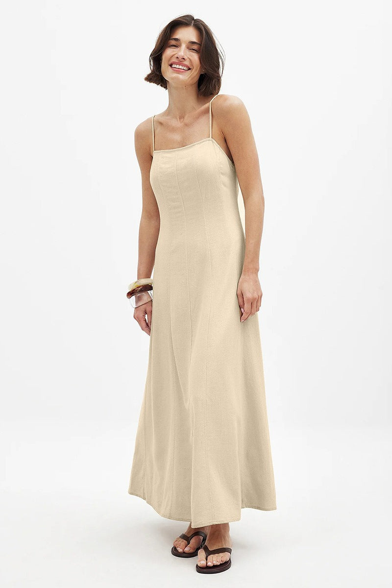 Cotton Panel High Waist Maxi Slip Dress