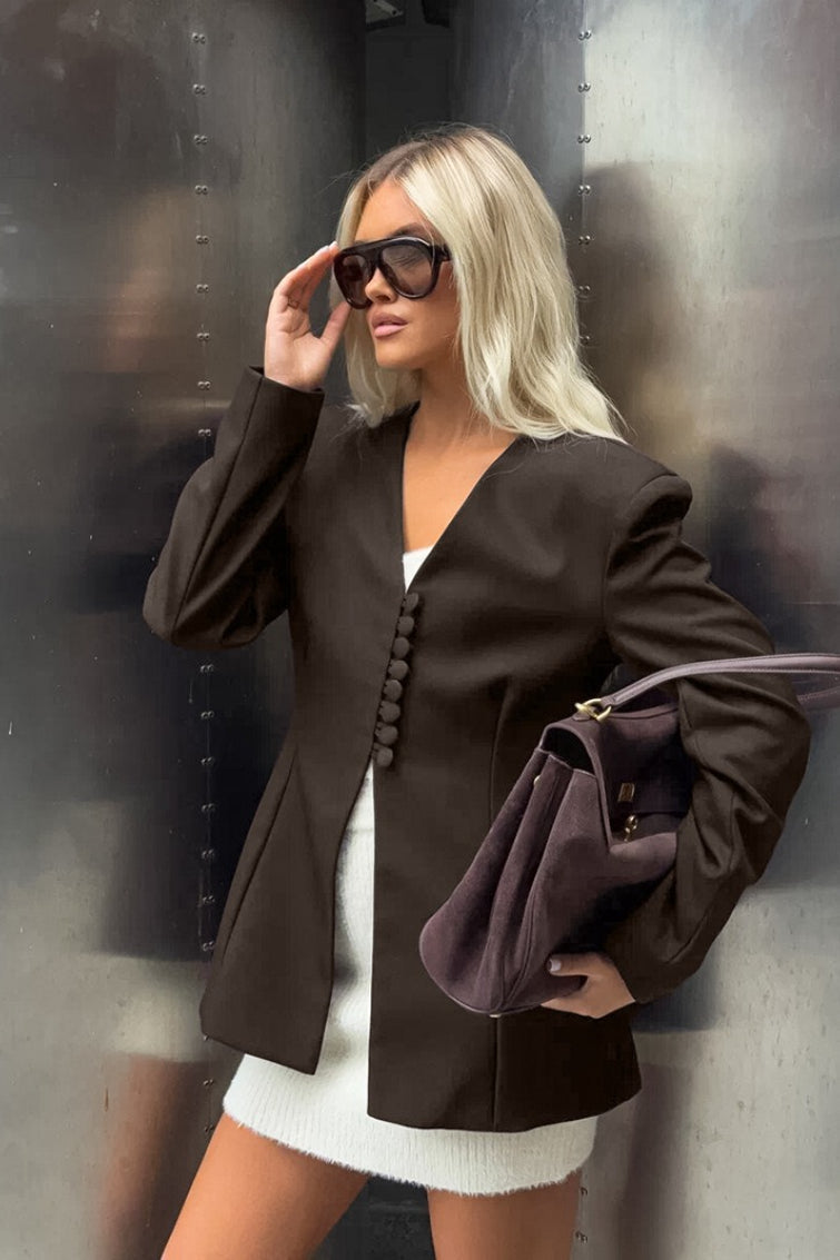 Slim Fit V Neck Blazer Coat