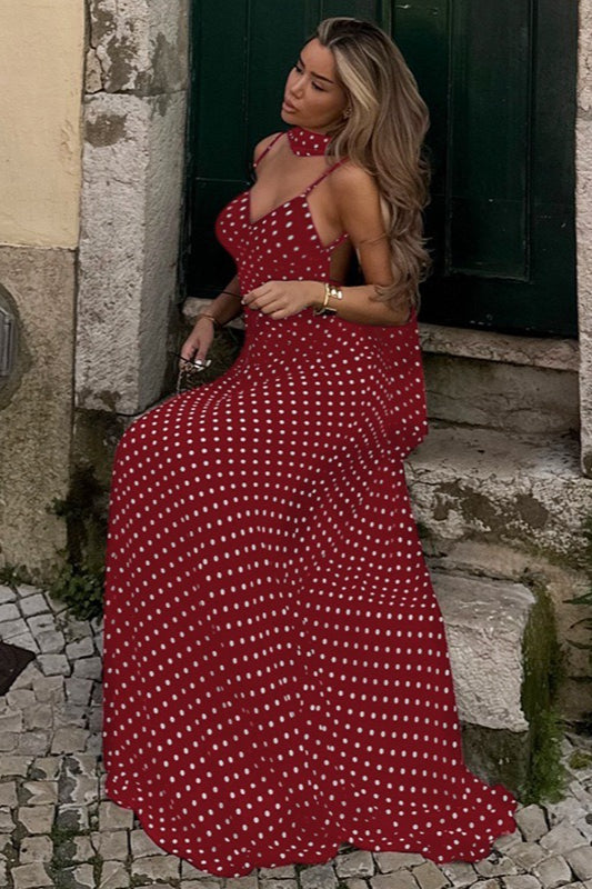 Polka Dot Backless Slim Fit Slip Dress