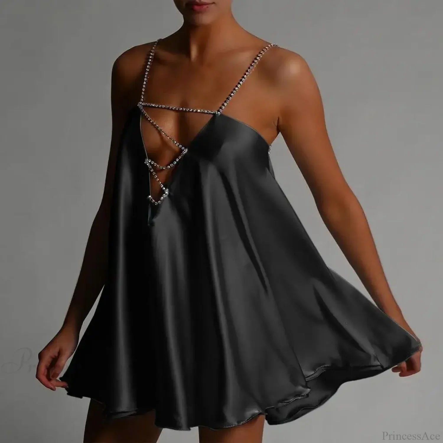 Chain Suspender Hollow Mini Dress Black / S minidress-250223