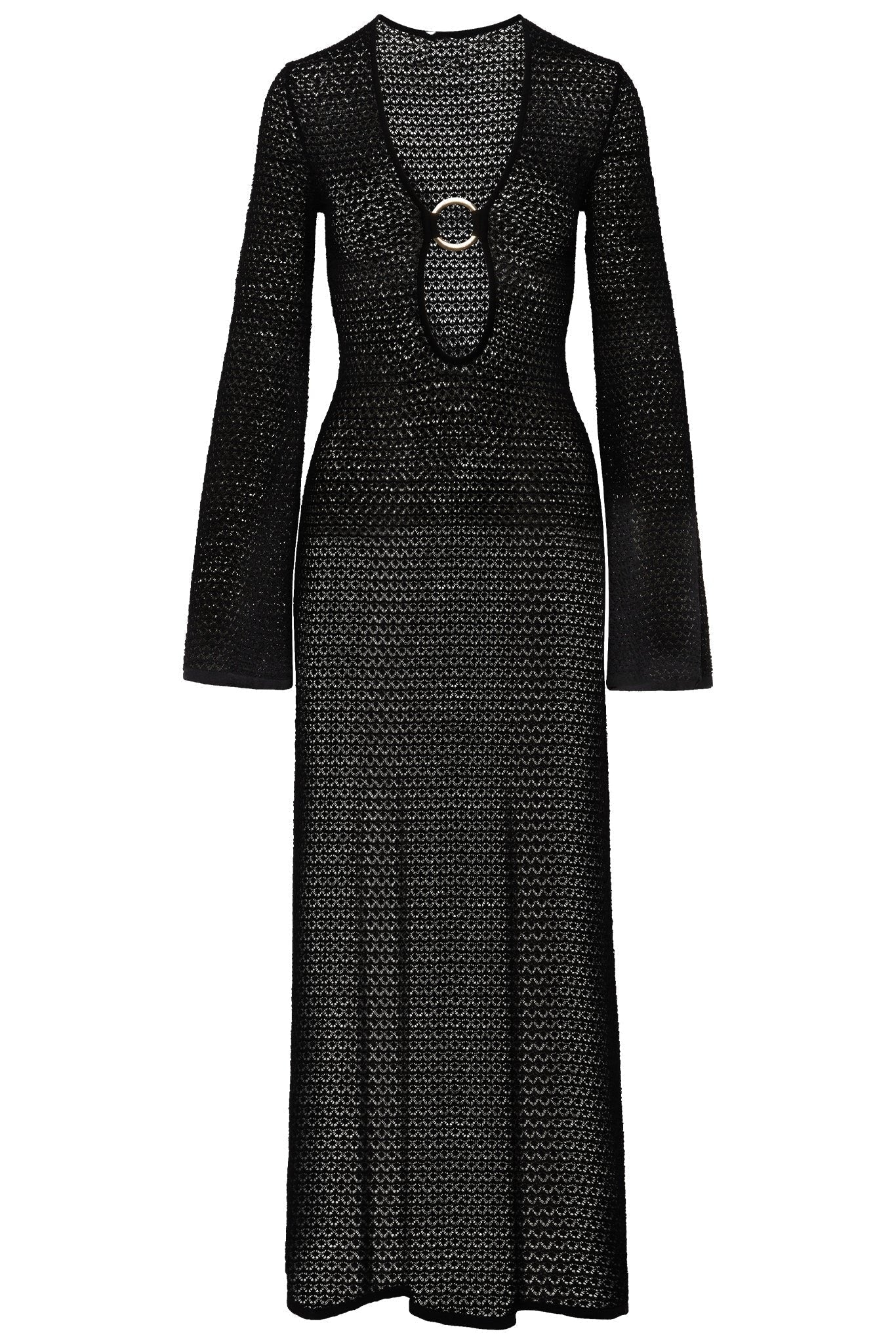 Fabiana Minimalist Crochet Knit V Neck Maxi Dress Statement Occasion Edit