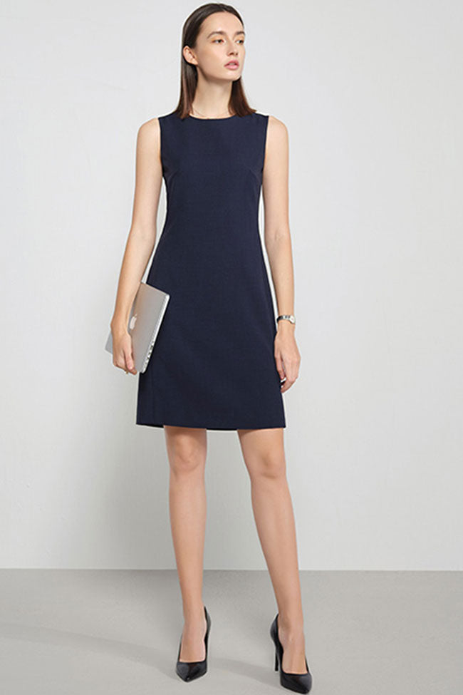 Navy Blue Round Neck Sleeveless Fitted Sheath Mini Dress