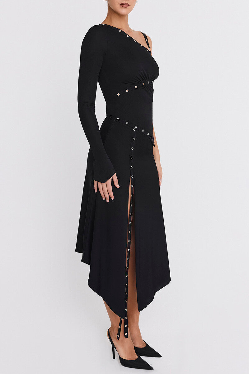 Eyelet Trim Midi Skirt