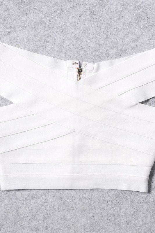 Cindy Bandage Off Shoulder Crop Top - White Pearl