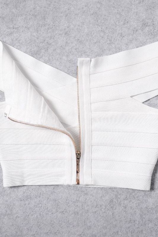 Cindy Bandage Off Shoulder Crop Top - White Pearl