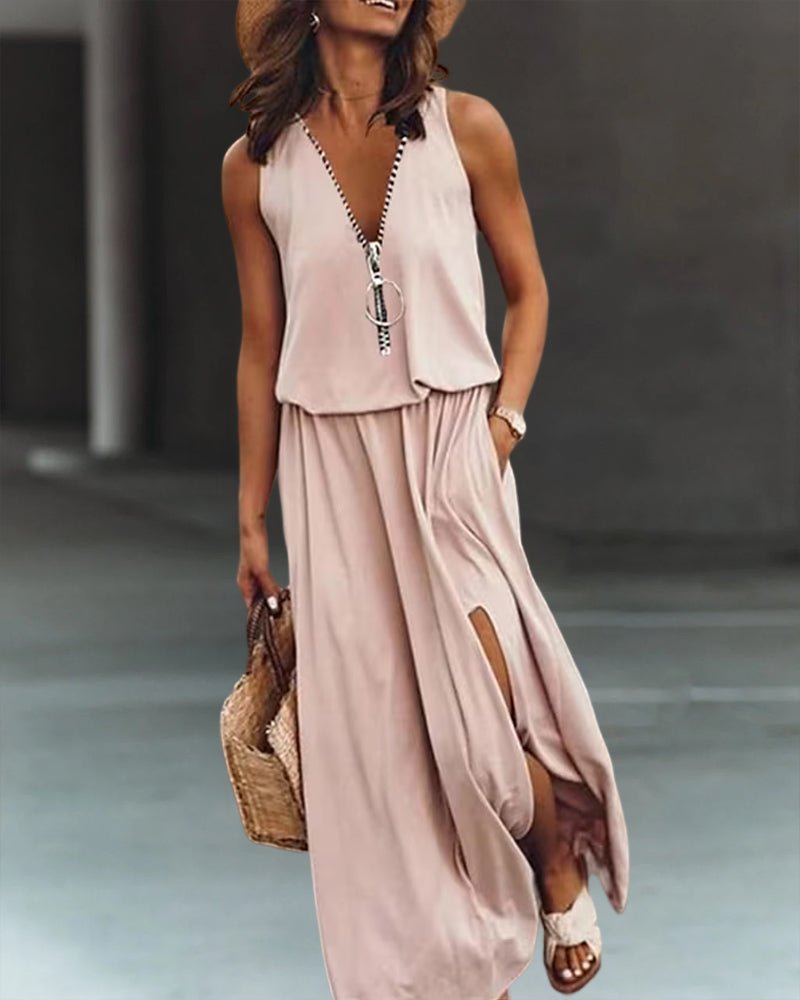 Brigitte Elegant, Bodycon Dress with Zipper and Slit for Women