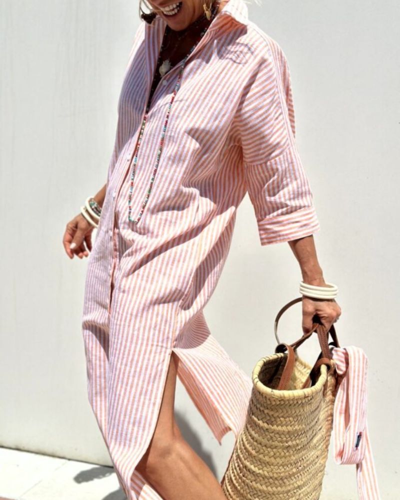 Bianca Elegant Striped Shirt Dress for Women Versatile Daily Pick