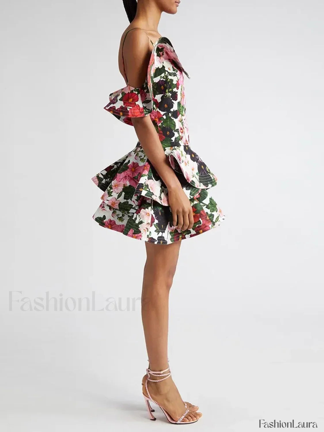 Colorblock Short-Sleeve Floral Dress
