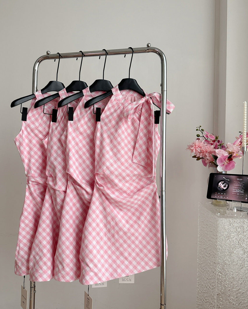 Gingham Print Square Neck Puff Sleeve Mini Dress 4