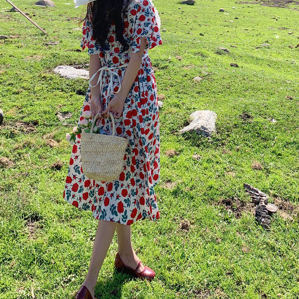 Floral Print Oversized Lace Collar Empire Waist Midi Dress 4
