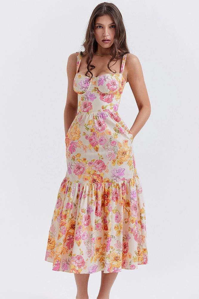 Yvonne Timeless Flared Midi Dress with Print Statement Occasion Edit