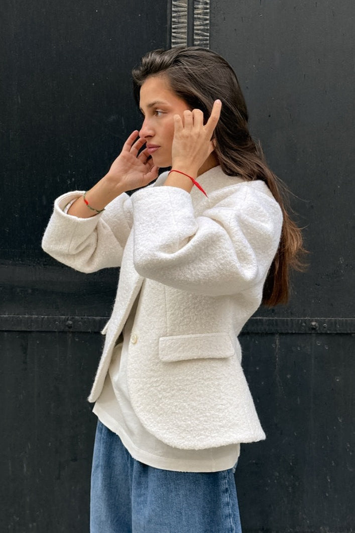 Solid Color Tweed VNeck Coat