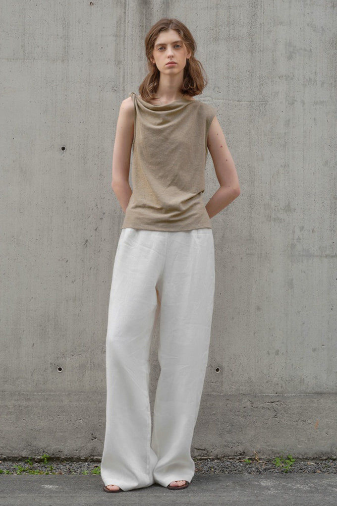 Linen Yarn Dyed Wide Leg Pants