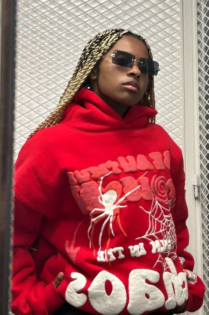 Loose Hip-hop Spider Web Print Hoodie