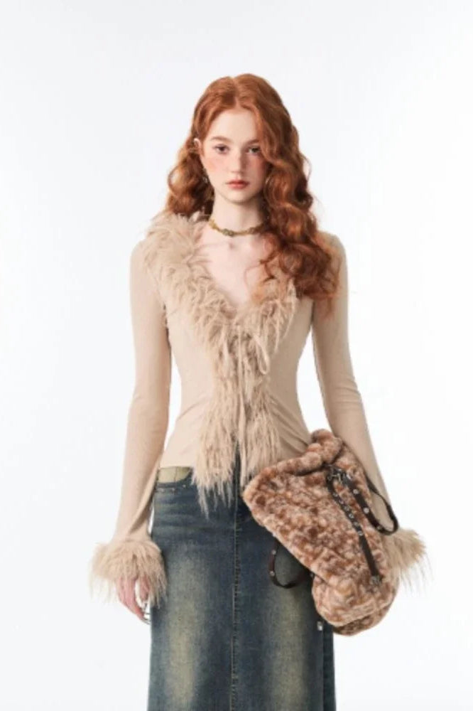 LaceUp V Neck Plush Cardigan