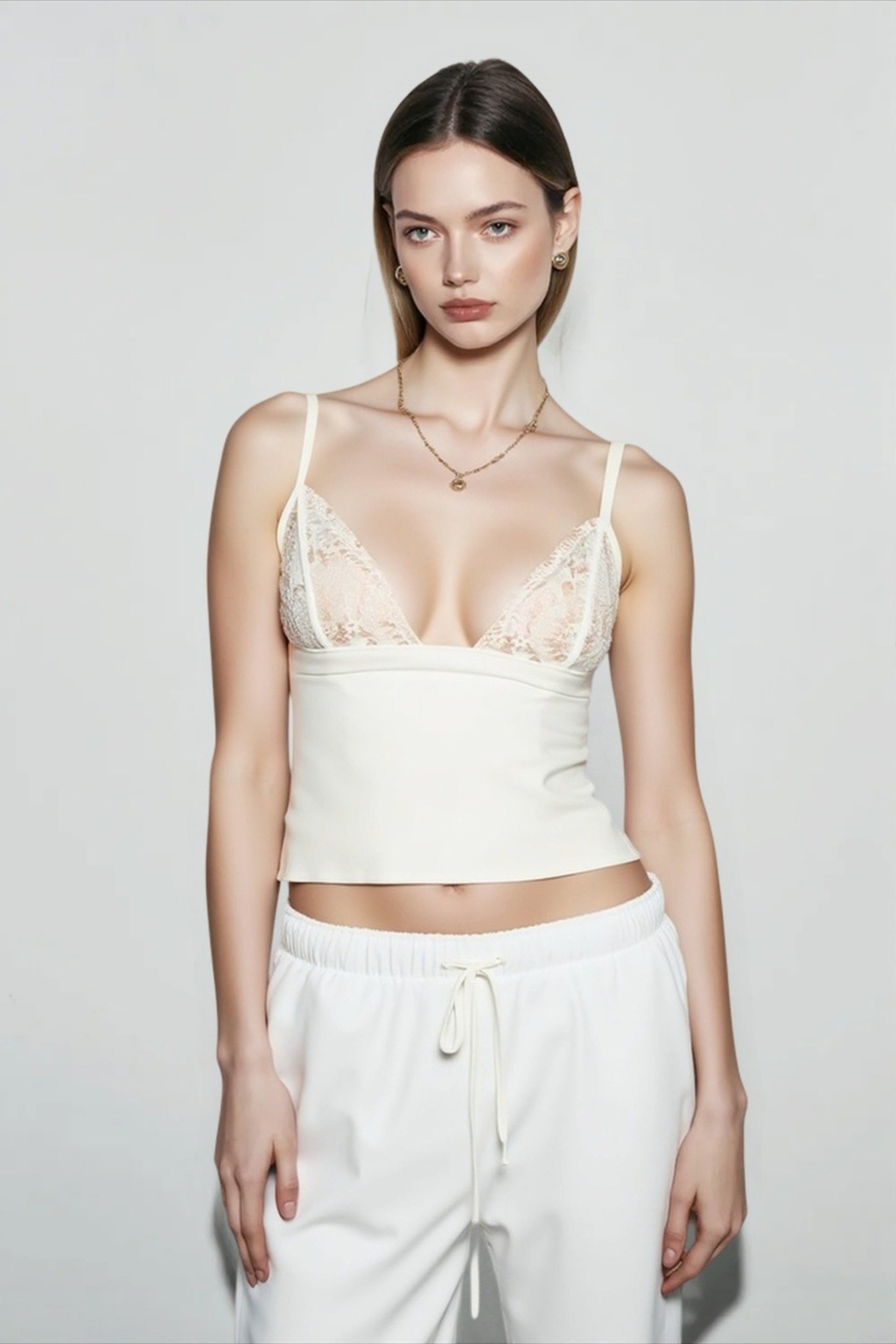 Lace mesh deep v cami top