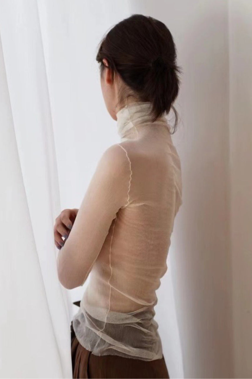 Silk Tulle Sheer Lace Turtleneck Base Layer