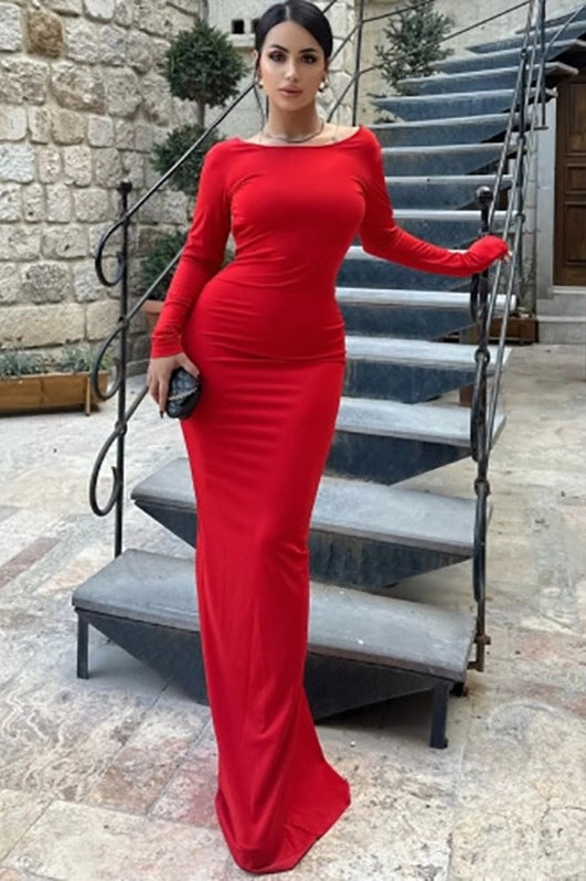 Long Sleeve Backless Bodycon With Side Slit Dress 3