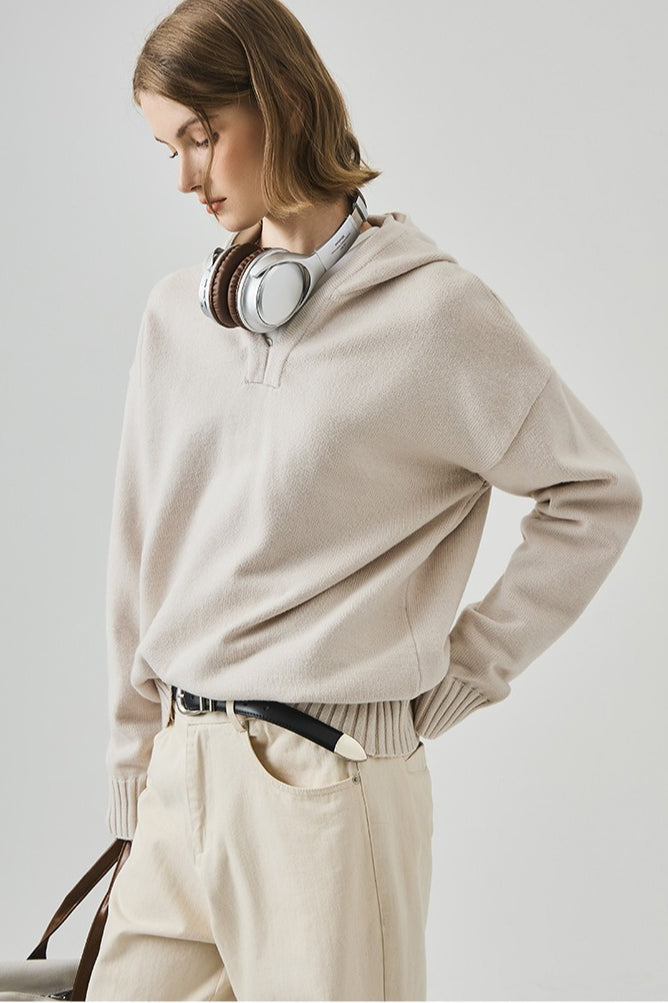 Slouchy VNeck Hooded Sweater