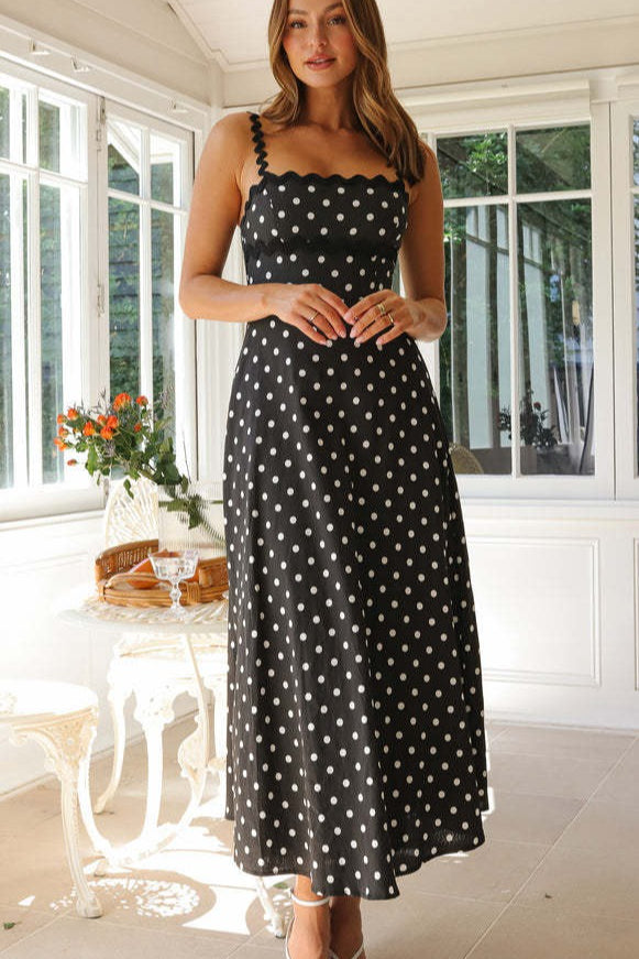 Black Polka Dot Lace Trim Cami Maxi Dress 3