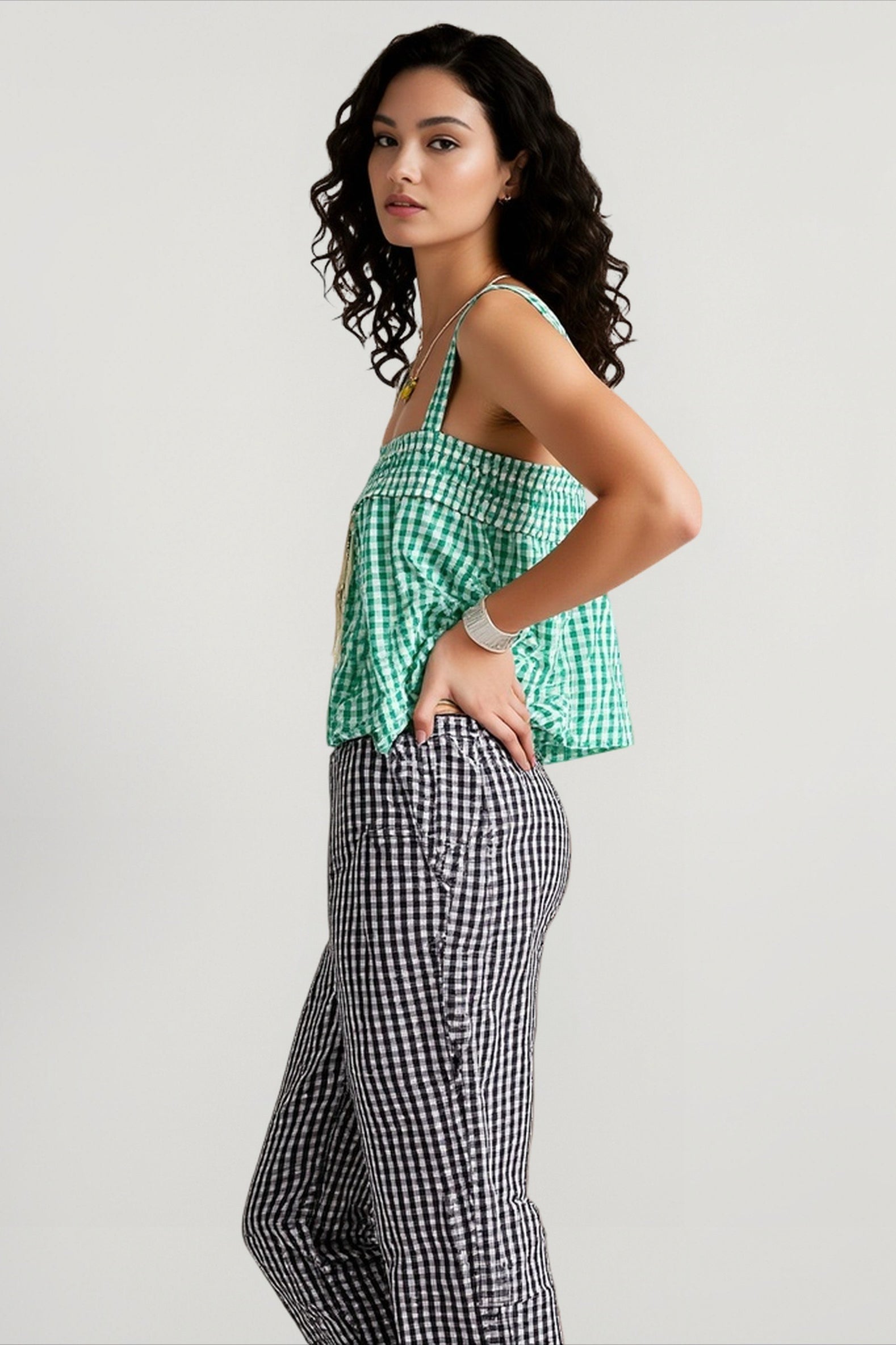 Plaid panel sexy cami top