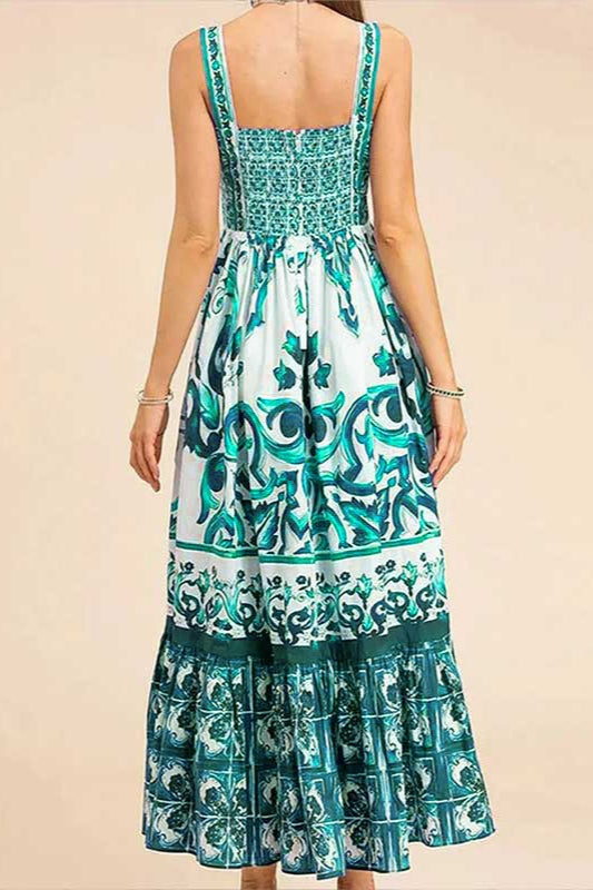 Wide Strap Sweetheart Baroque Print Tiered Ruffle Maxi Dress 8