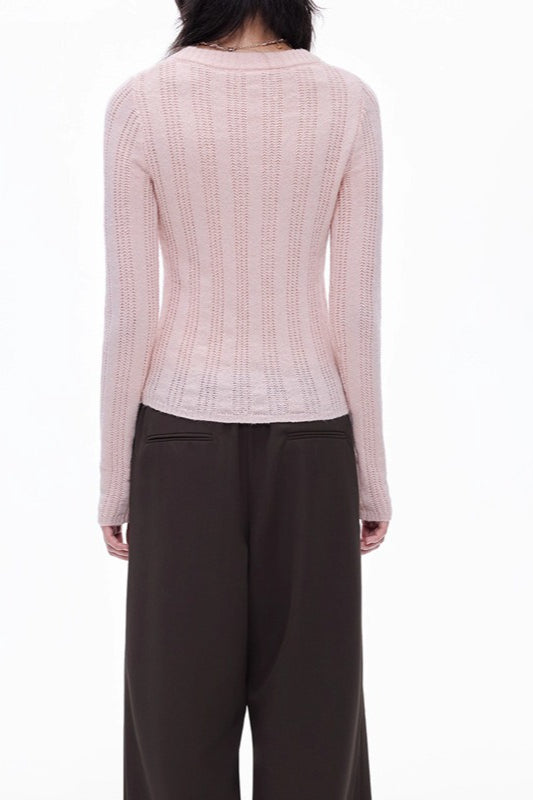 Openwork Wool Blend VNeck Knit Top