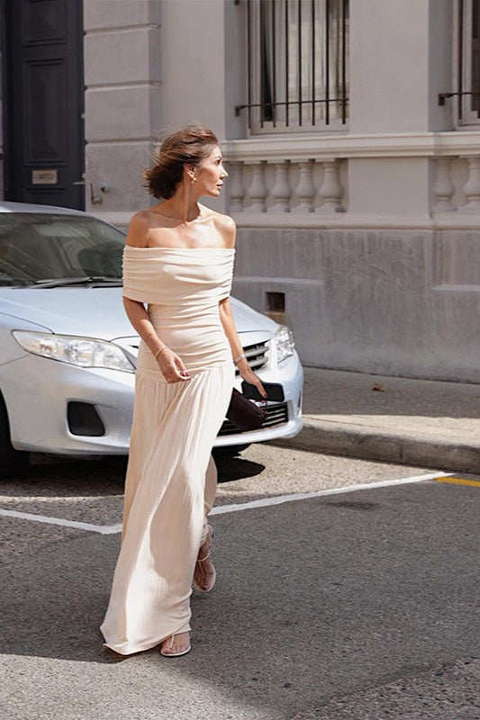 Off Shoulder Ruched Strapless Reception Dress