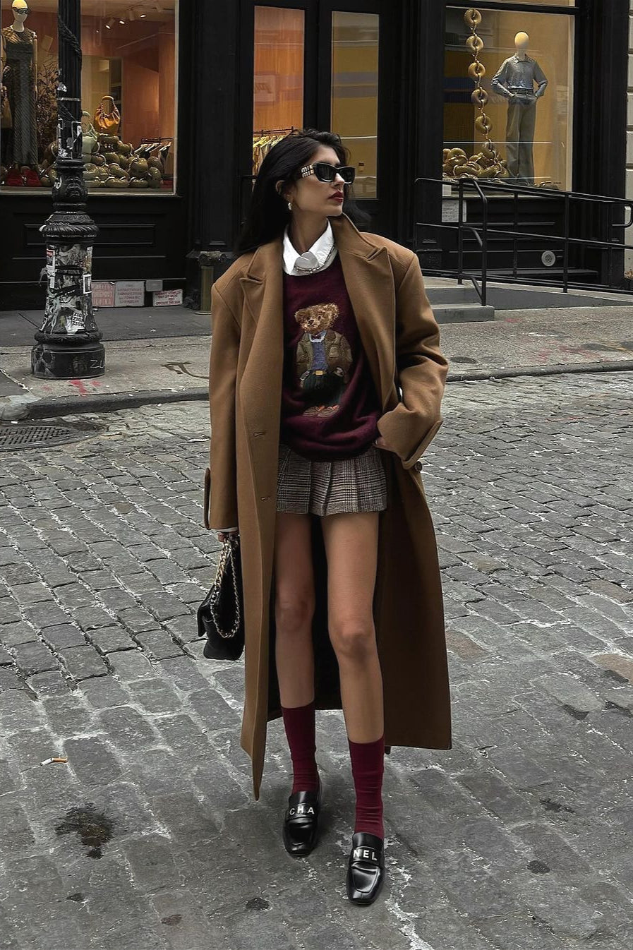 Retro Bear Embroidered Slim Knit Sweater