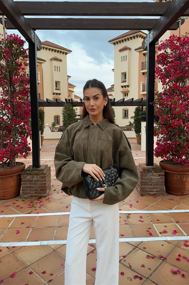 Suede Cropped ZipUp Jacket