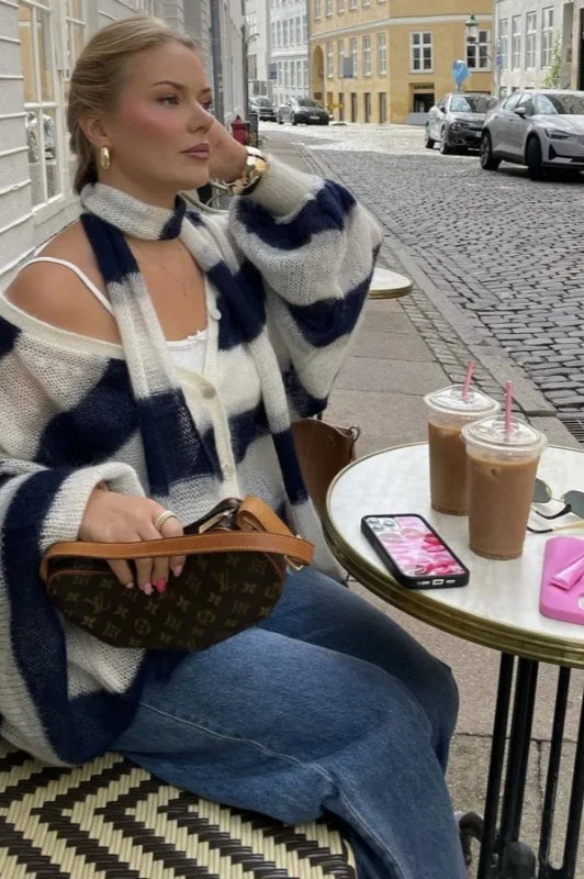 VNeck Patchwork Knit Cardigan