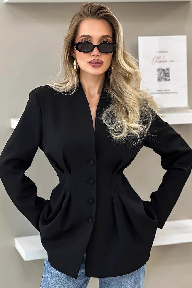 Slim Fit V Neck Blazer Coat