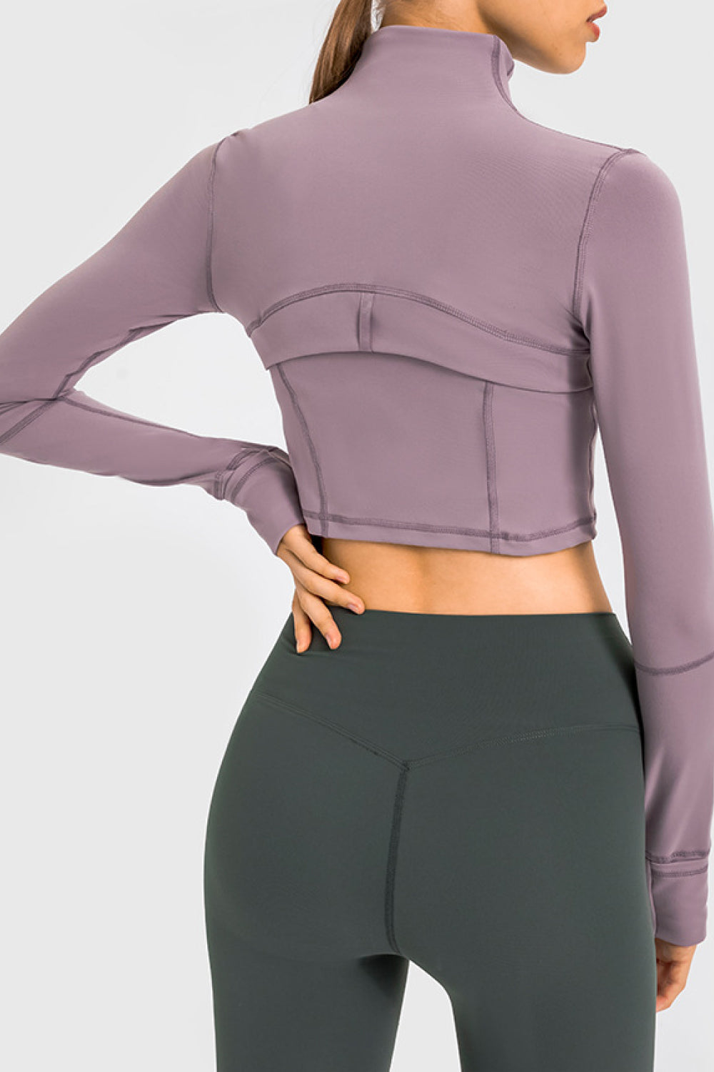 Stand Collar Zip Front Seam Detail Cropped Sports Jacket